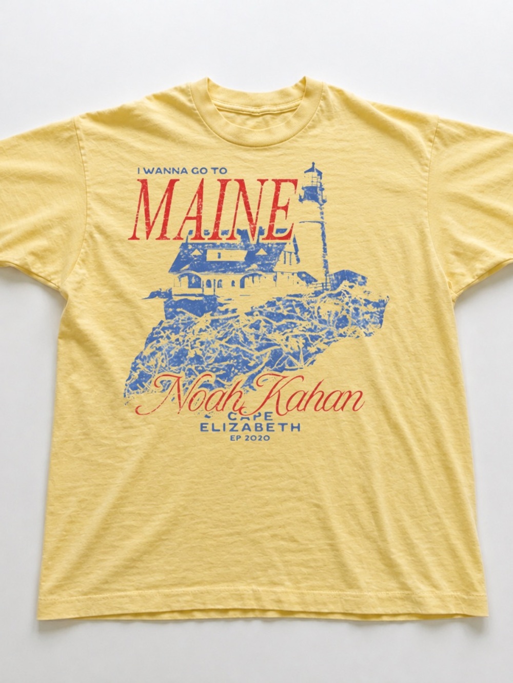 Gildan Yellowhaze 'Maine' Lighthouse Graphic Tee with Red & Blue Print